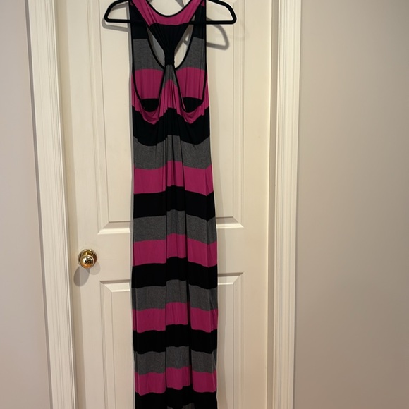 Calvin Klein Grey, Fuchsia & Black Striped Maxi Dress, size 14. Racer back - Picture 4 of 7